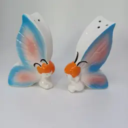 Vintage Japan Pixie Anthropomorphic Fairy Butterfly Salt & Pepper Shakers