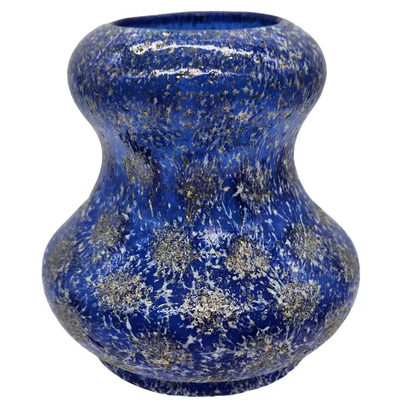 Vintage Dugan Glass Cobalt Blue Spatter Starburst Vase Gourd Shaped 4 1/2" Tall