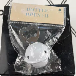 White Jingle Bell Bottle Opener New In Package Holiday Bar 4” H x 3” W Christmas