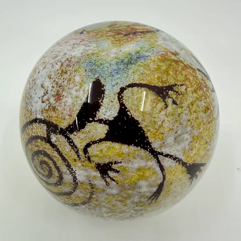 Richard Satava Petroglyph Cave Series Art Glass Paperweight 1993 Signed ✨Glows