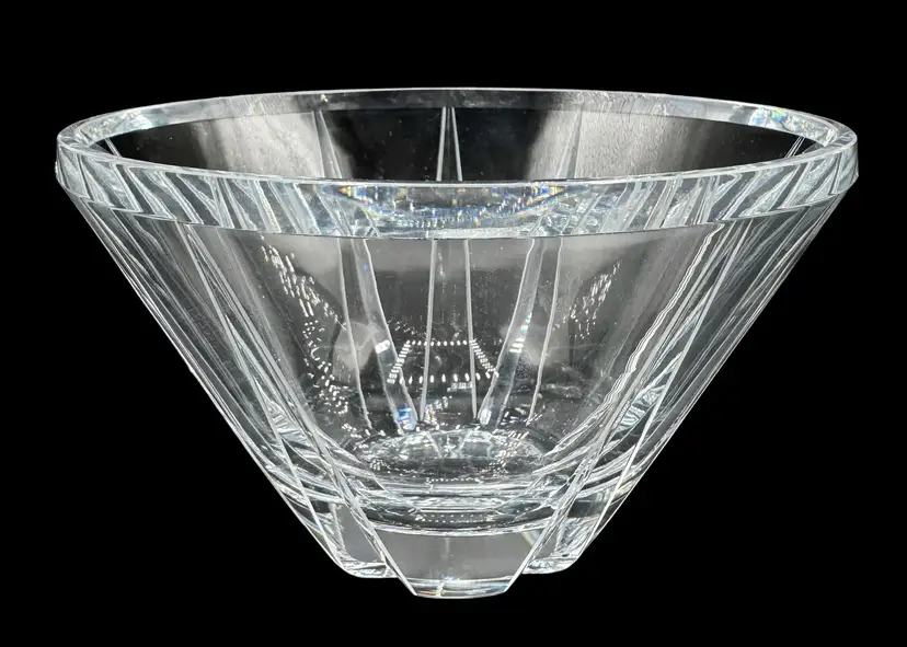 Signed Kurt Strobach Vintage Art Glass Cut Crystal Lace Bowl Illinois USA 4”
