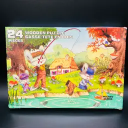 Djilly 11 - Vintage 70s FLUFFYTAILS Fishing Pond Wooden jigsaw Puzzle : 24 pcs COMPLETE