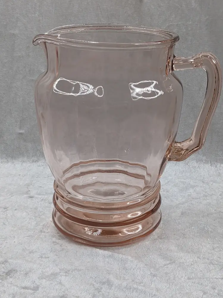 Anchor Hocking Pink Depression Glass Pitcher Pillar Optic Pattern Ring Bottom 8.5" Tall 72oz Gift Christmas Punch Barware