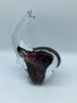 Purple Centered Clear Glass Elephant, Trunk Up