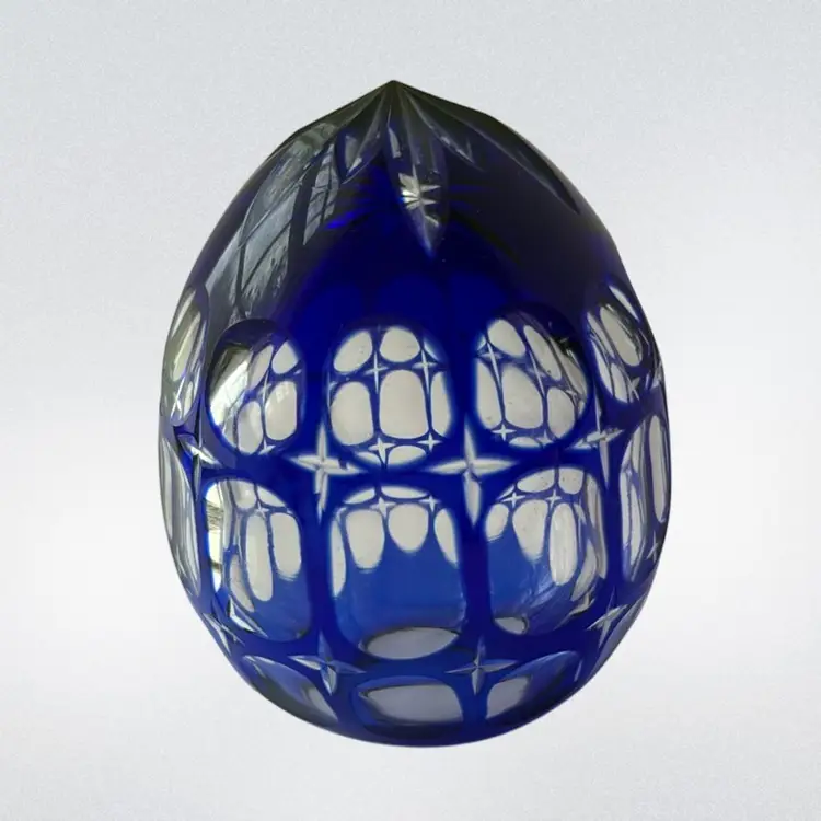 Vintage Bohemian Cobalt Blue Cut-to-Clear Crystal Egg
