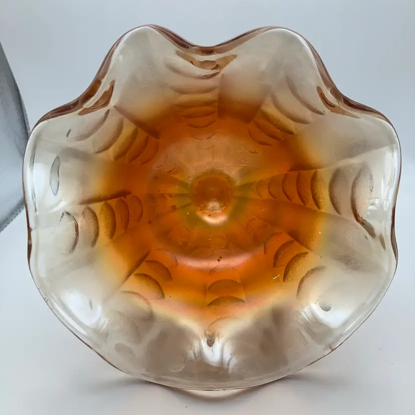 Antique Dugan Marigold Carnival Coin Spot Glass Compote! Produced between 1905 and 1912! 4 1/2” Tall 5 1/2” Wide! No Chips, Cracks Or Flea Bites! Minor Manufacturing Oddities Inside, As Seen In Last Pic!