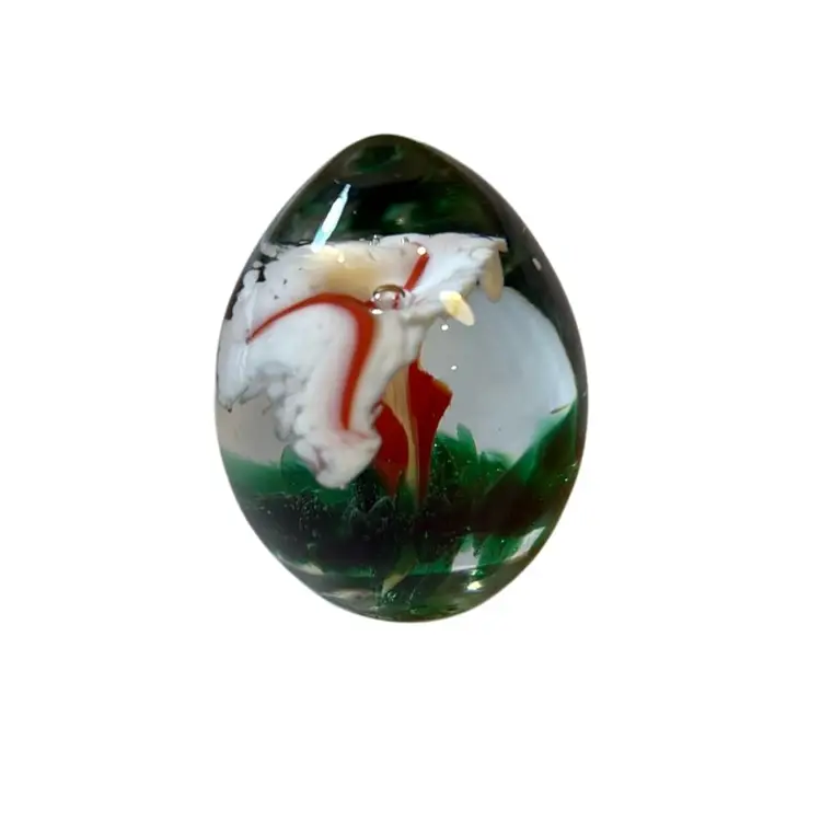 Petite Peacock Glassworks Stamped Christmas In Bloom Art Glass Egg - Vintage  & Adorable! - 2.25”