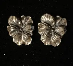 Sterling Silver Pansy Flower Clip on Earrings 1.75”