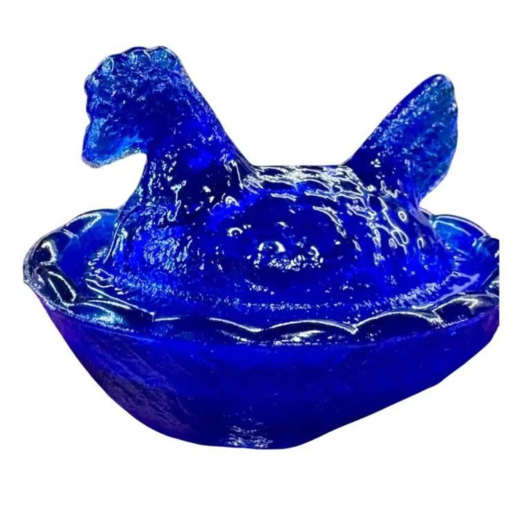 Mini Vintage Cobalt Blue Glass Hen, Miniature, French Country Cottage Farmhouse Decor