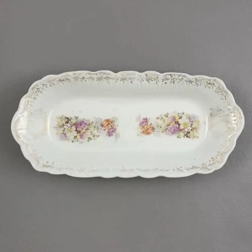 Vintage Scalloped Edge Celery Relish Dish 11.5" Floral Pattern Cottage Coquette