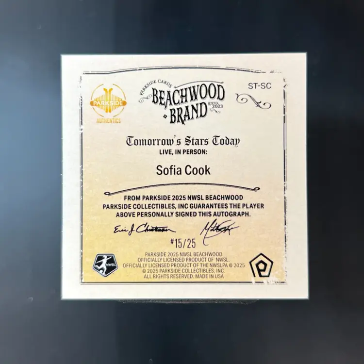 Sofia Cook 2025 Parkside Beachwood Brand Autograph /25 Soccer Card