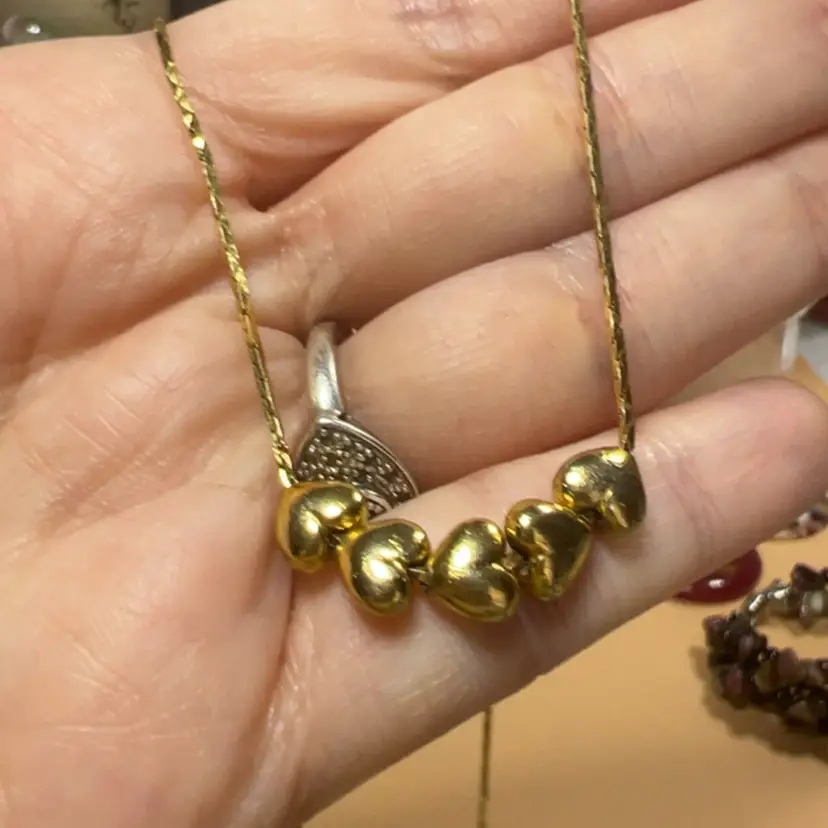 Heart Bead Necklace Goldtone