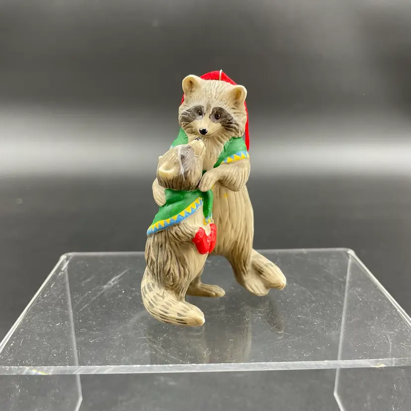 Hallmark Safe and Snug Series #3 Raccoon with Baby Hanging Christmas Ornament