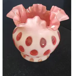 #01 Fenton Cranberry Coin Dot Ruffled Top Vase