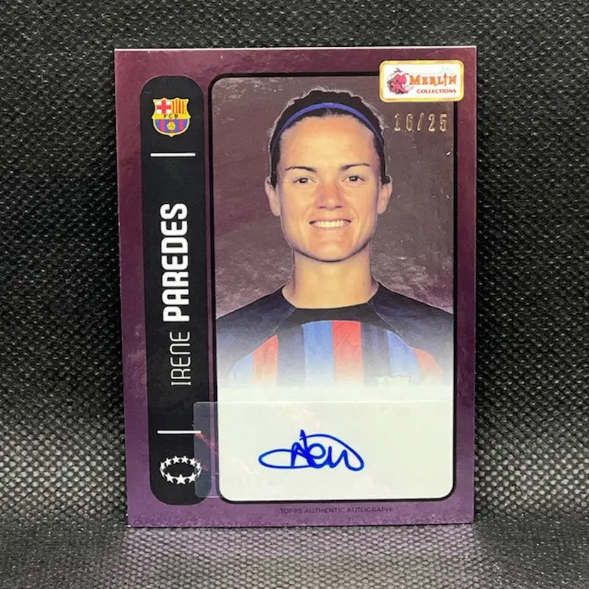 Irene Paredes 2022/23 Topps Merlin 98 Autograph Purple /25 Barcelona Soccer Card