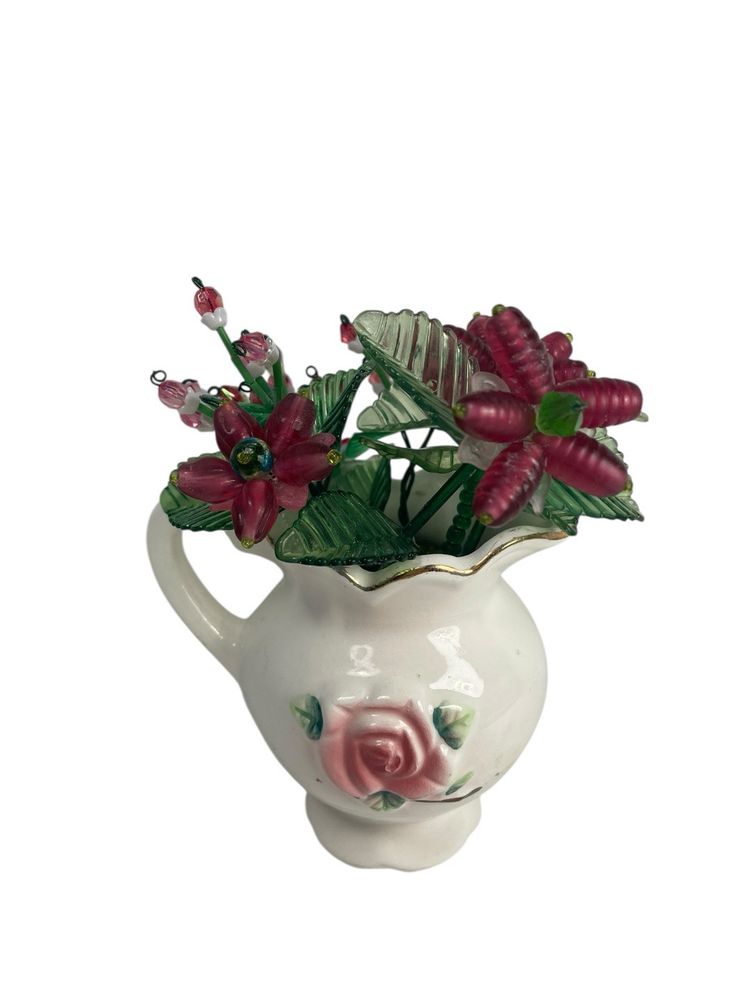 Porcelain Creamer With Beaded Flowers Assembled Made By Me