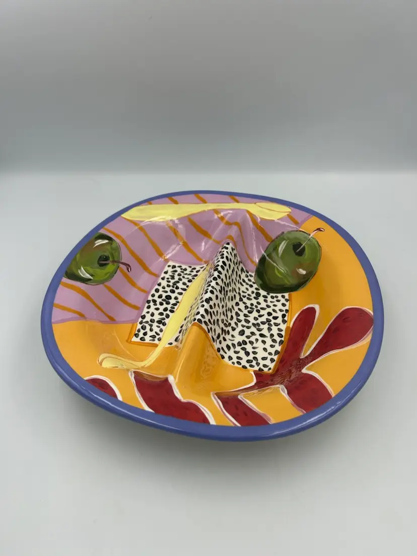 Droll Designs, Ceramic Pottery “ Rolling Apple/Split Bowl”