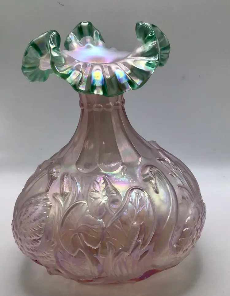 Fenton Champagne Satin And Sea Mist Green 8.5” Vase Signed