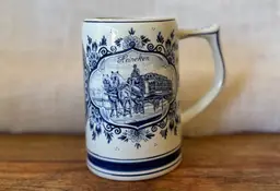 #01 - Vintage Heineken Blue Delft Hand Painted Dutch Windmill Ship Mug Horse Stein