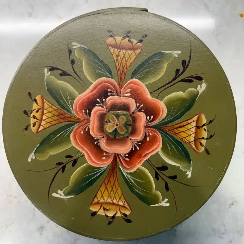 Vintage Hand Painted Bentwood Pantry Box Rosemaling Tole Folk Art Floral 7"