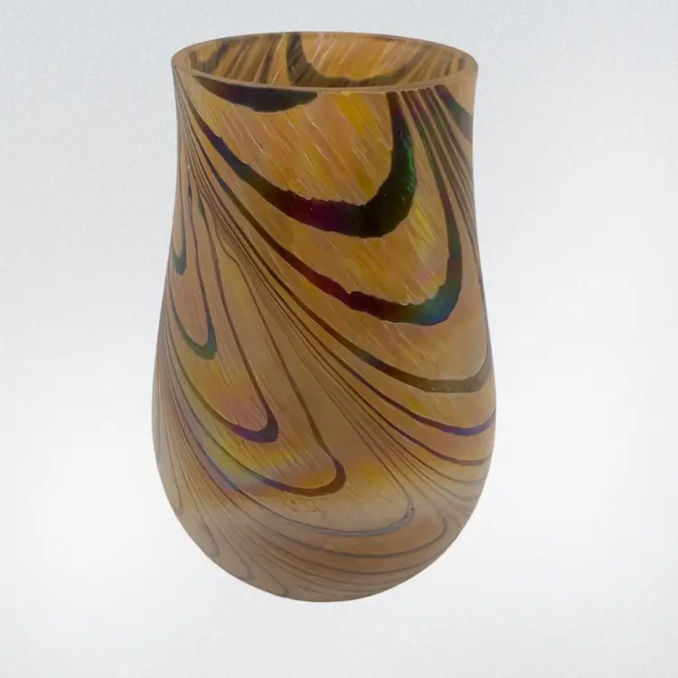 Teleflora Art Glass Vase, 7” Tall x 4” Wide, Mouth Opening Is 3” Wide