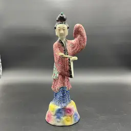 Chinese Figurine Lady Woman Holding Instrument Statue Sculpture Vintage