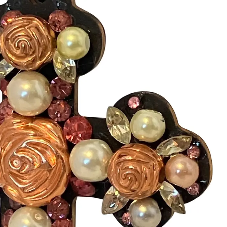 Handmade 4” Cross Ornament Or Wall Hanging With Roses And Peals