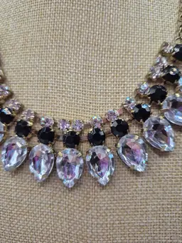 Vtg. Gold Tone 3-tier Statement Necklace 16"