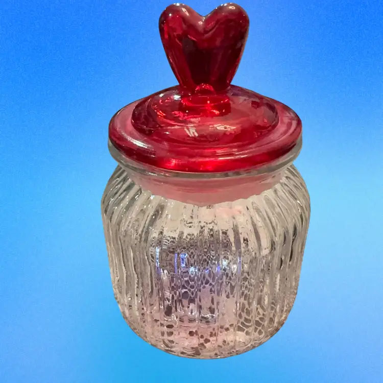 Cute Glass Heart Lidded Canister- Flashed