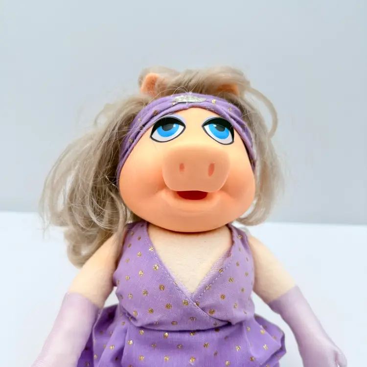 Ms. Piggy Vintage Jim Henson Tag Plush Doll In Purple Gown