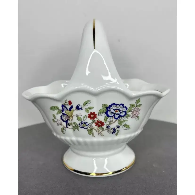 Vintage Bone China Floral & Butterfly Blue White Basket by Royal Tara ~ Ireland