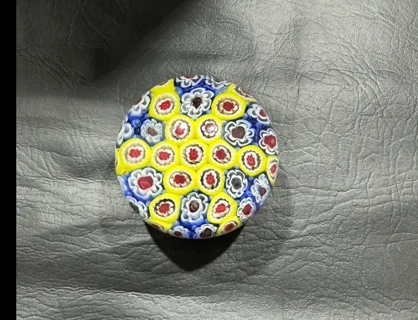 Vintage Multicolored Hand-blown Art Glass Millefiori Paperweight