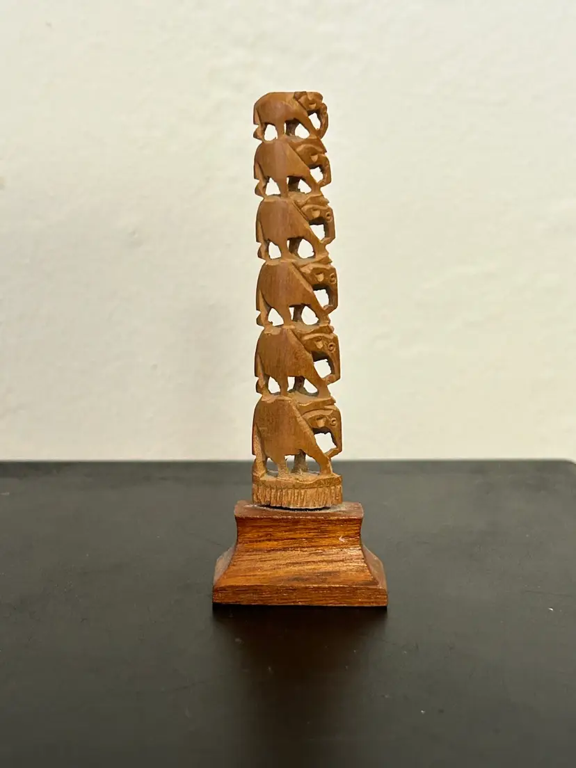 Vtg 6 Elephant Totem Carved Wood