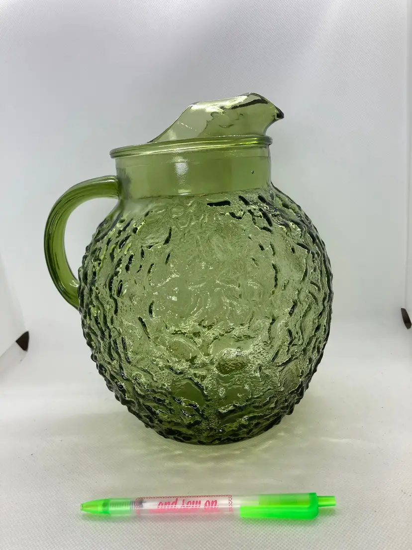 Vintage Anchor Hocking Lido Milano Avocado Green Ball Pitcher from 1960's