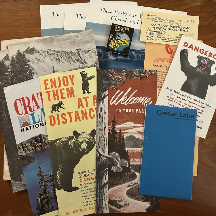 Vintage Crater Lake Ephemera Lot 50s Matchbook Bear Warning Pamphlets Brochure