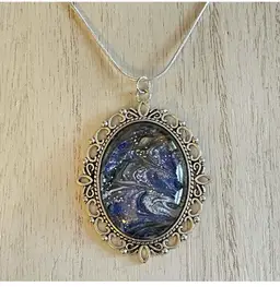 Handmade glass gem galaxy blue marble pendant with necklace