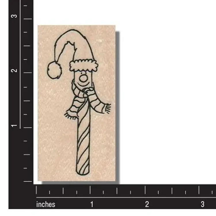 Candy Cane With Santa Hat Christmas Rubber Stamp