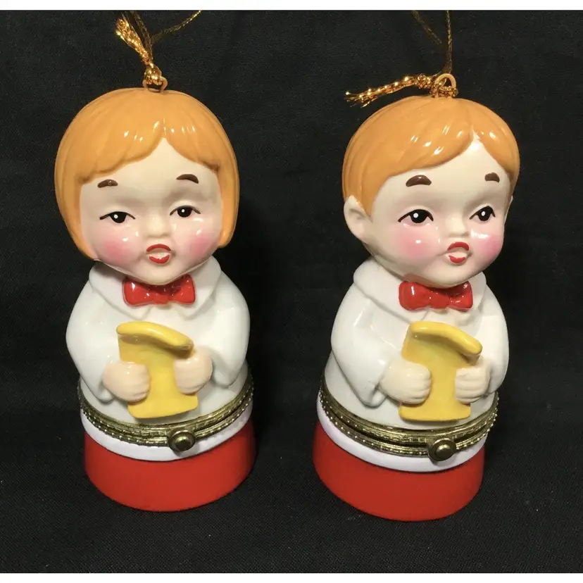 Ceramic, Christmas, choir boy & girl ornaments/trinket boxes, new in box