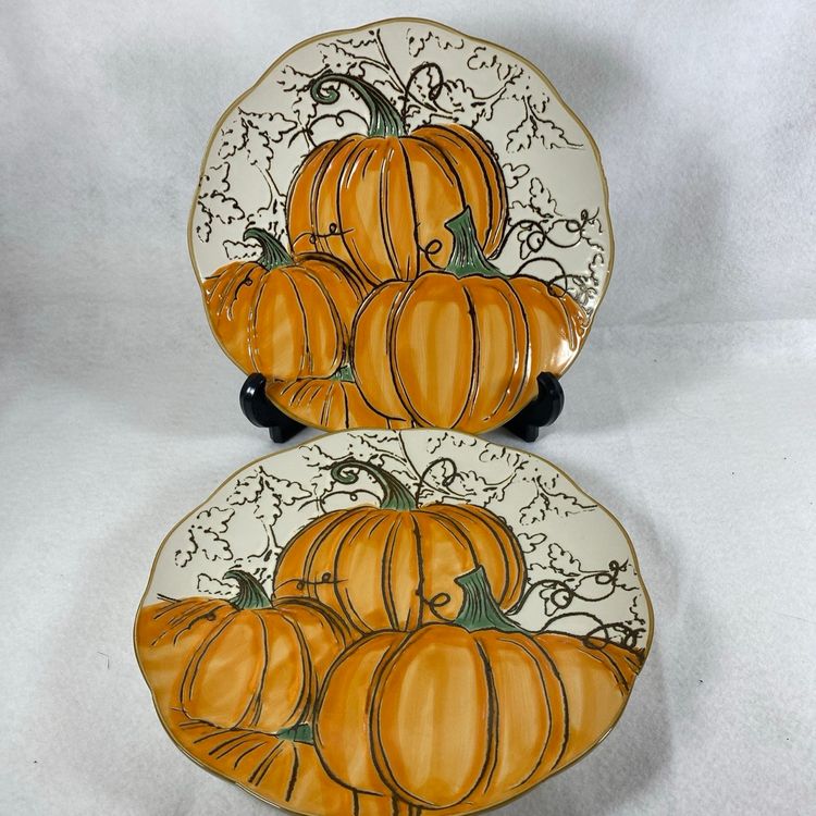 Spectrum Desinz Pumpkin 10 3/4” Dinner Plates Set Of 2 Excellent Condition
