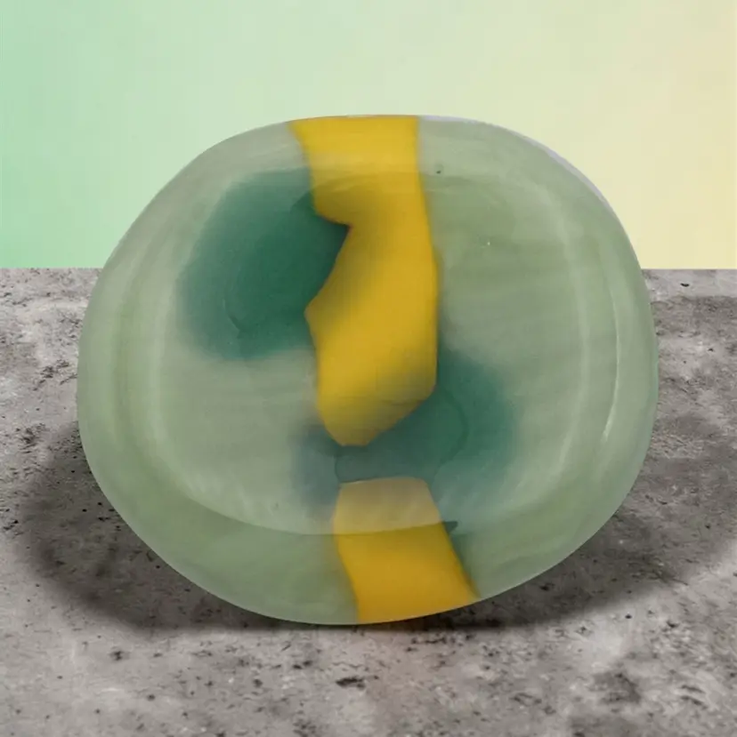 Handmade Resin Acrylic Soft Green and Yellow Oval Agate Stone Pin Brooch