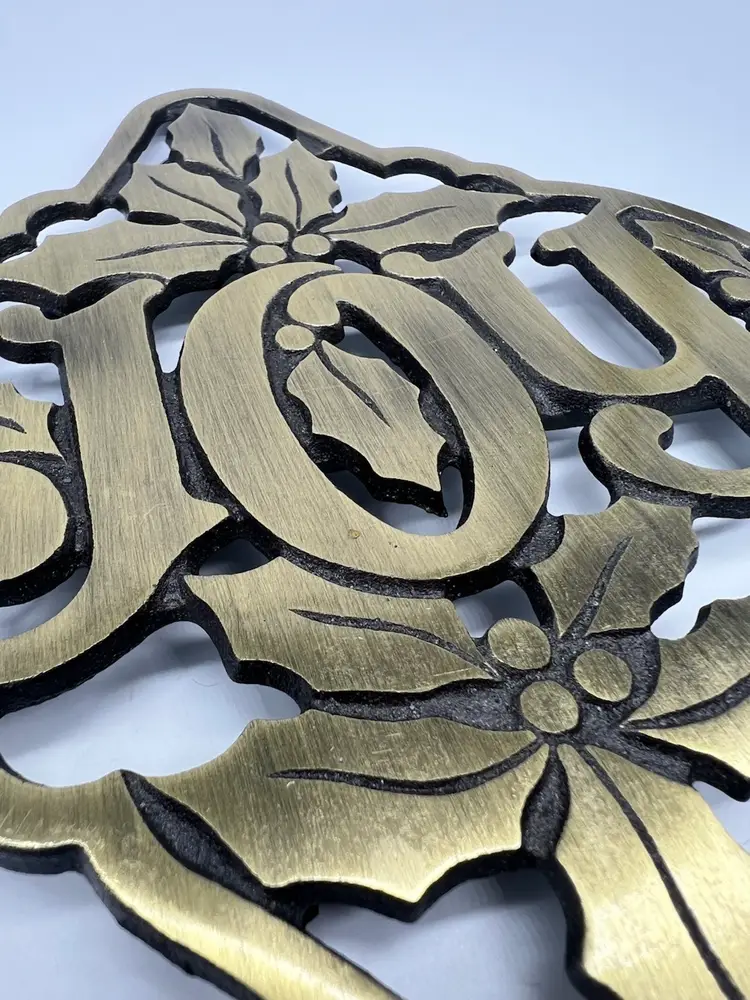 Vintage Avon Christmas Brass Footed Trivet & Wall Hanging Joy