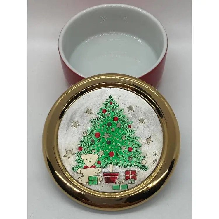 Himark Happy Holidays Christmas Trinket Box 24K Gold Trim