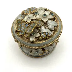 19 - Small Enamel And Rhinestone Butterfly Trinket Box 2.25”