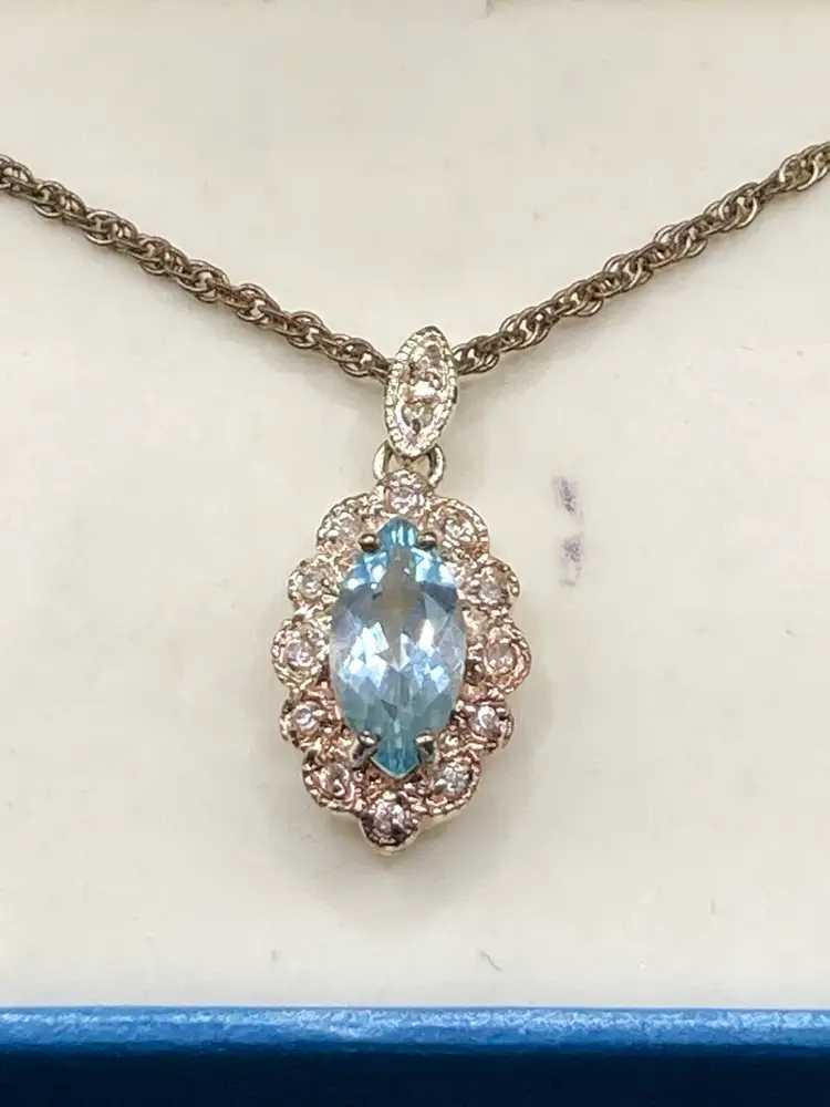 Vintage Sea Ice Blue Topaz And Diamonds Sterling Silver Pendant On An 18” Chain! 😍✨😍 Acid And Presidium Tested! ✨💍✨ In the original box!