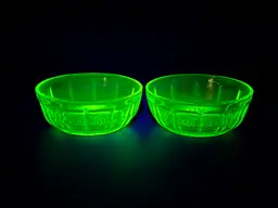 Anchor Hocking Colonial Block Optic Green Depression Glass Uranium Berry Bowls (Set of 2) | Uranium Glass