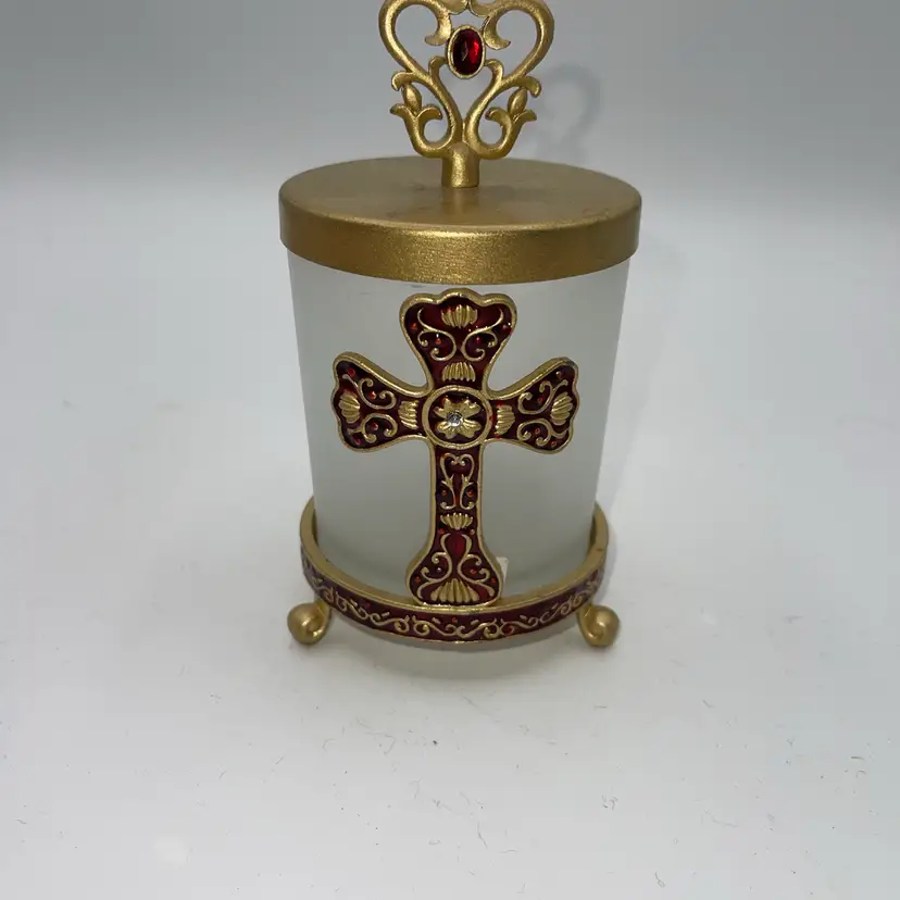 covered Box With Cross 5 1/2 Inches Tall