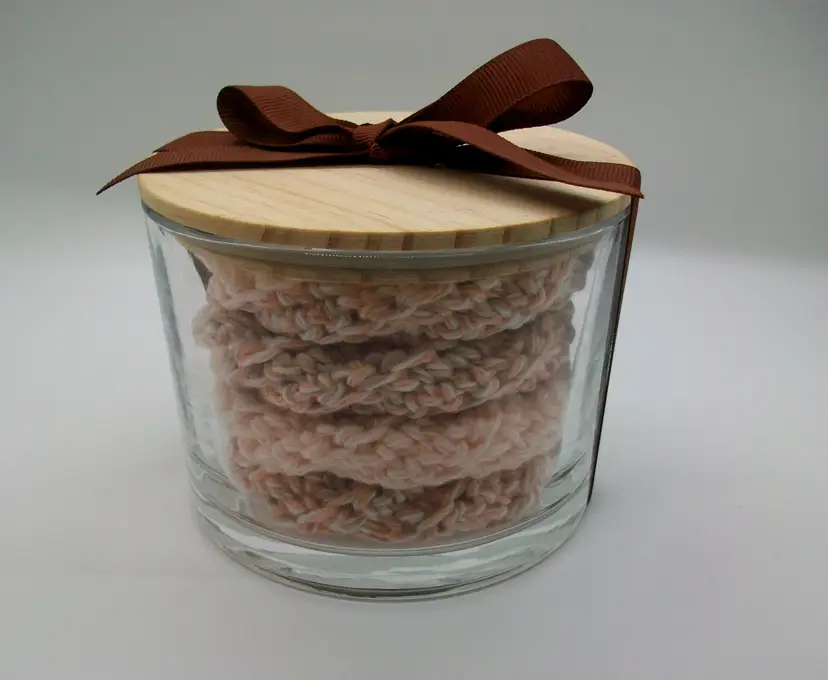 Crochet Cotton Dish-Face Scrubbies Repurposed Candle Jar Storage Set of 4