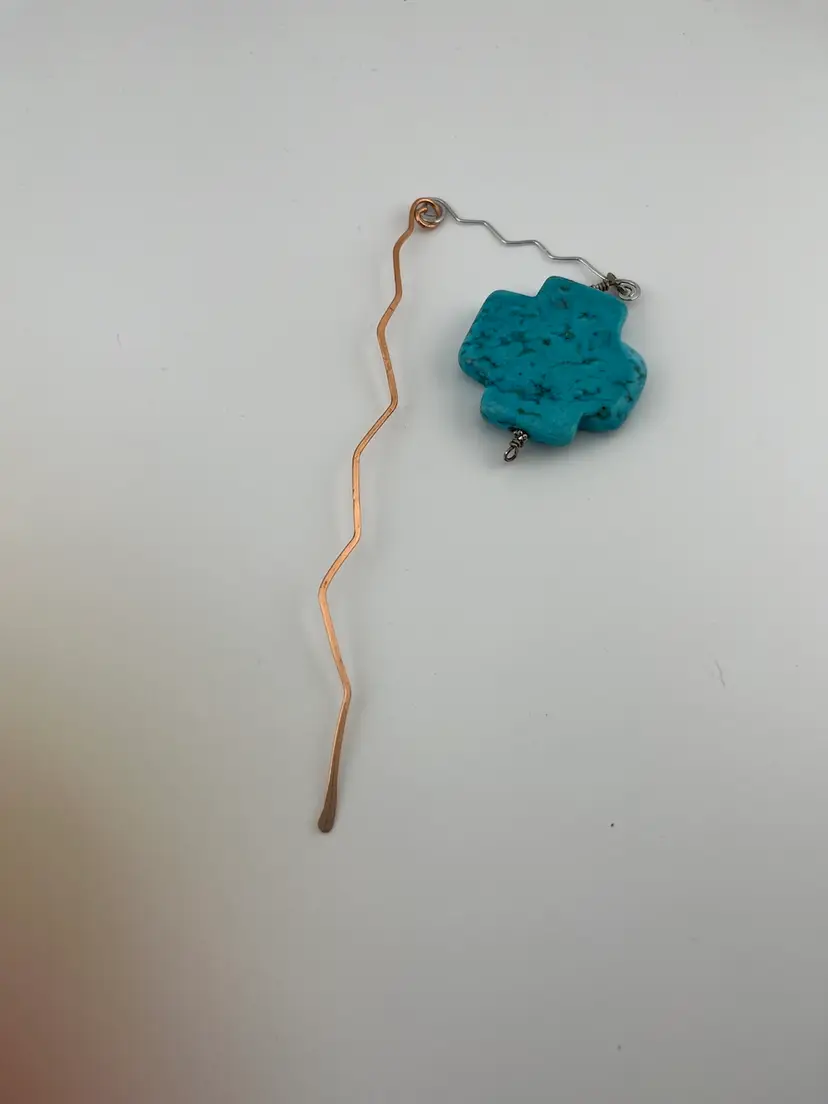 Two Tone Metal-Copper & Silver, w/ Beautiful Turquoise Stone-Book mark