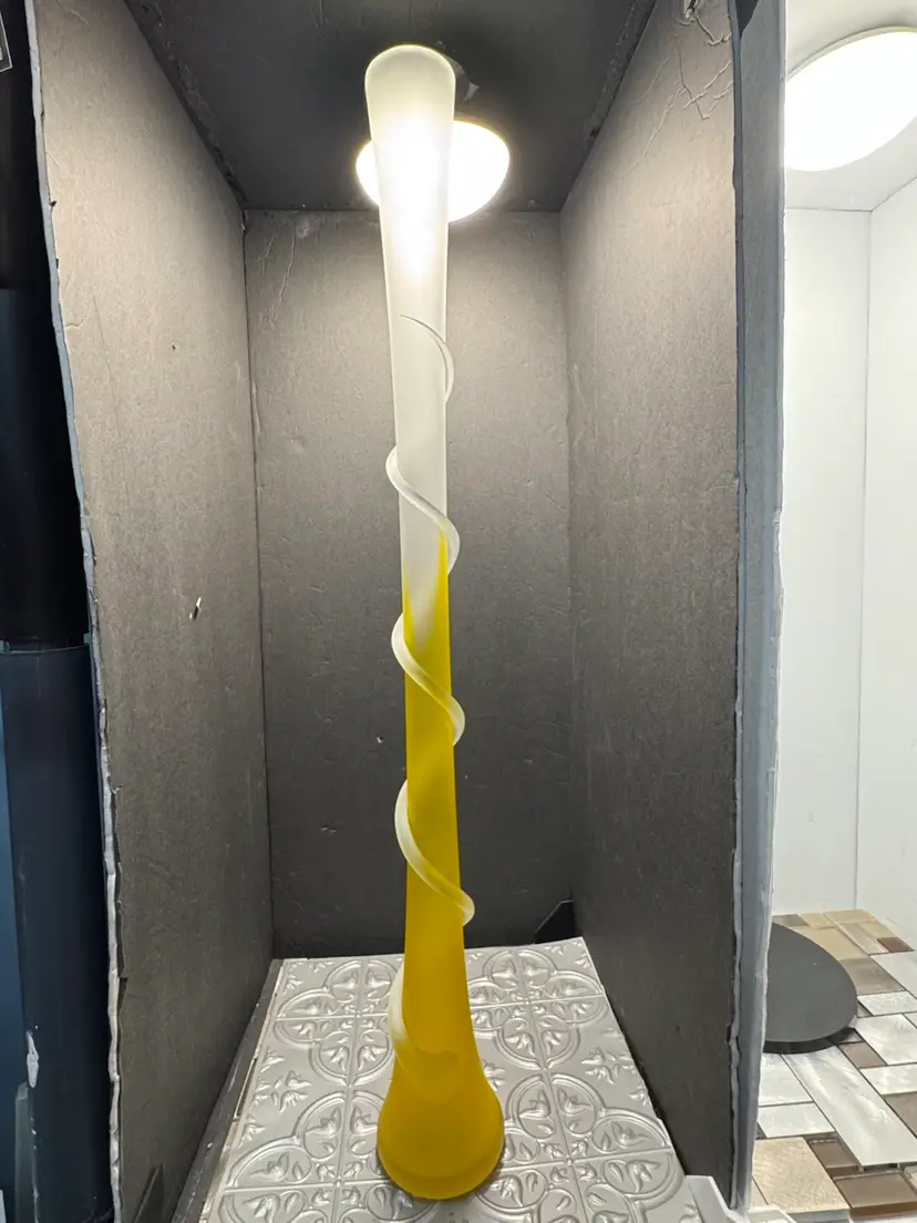 Vintage soliflore yellow with saten and applied swirl vase from the 70s