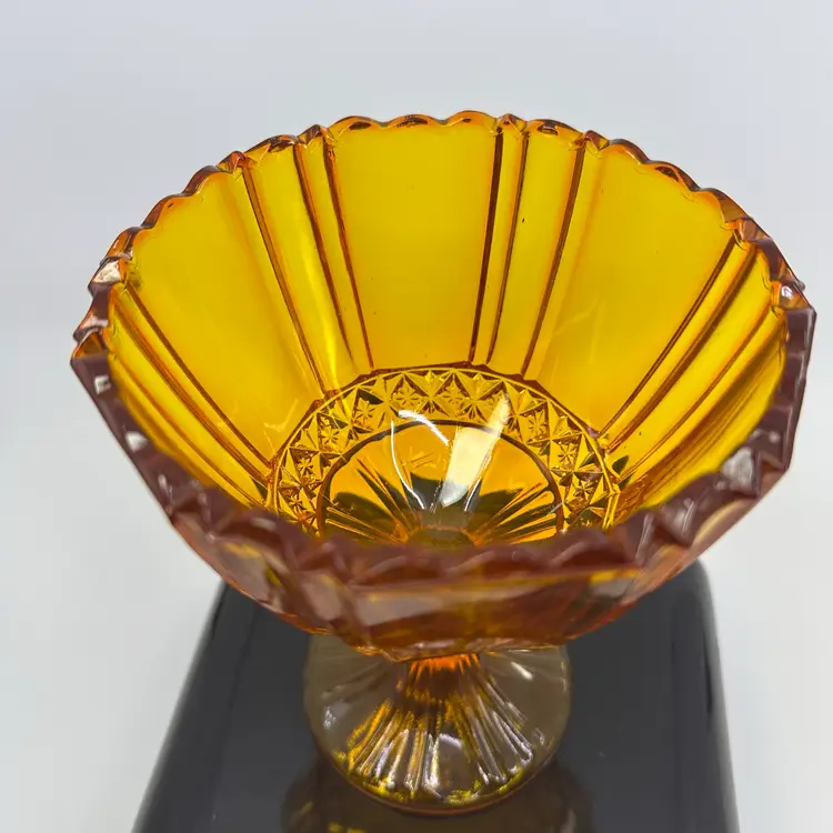 Vintage Amber Glass Pedestal Compote